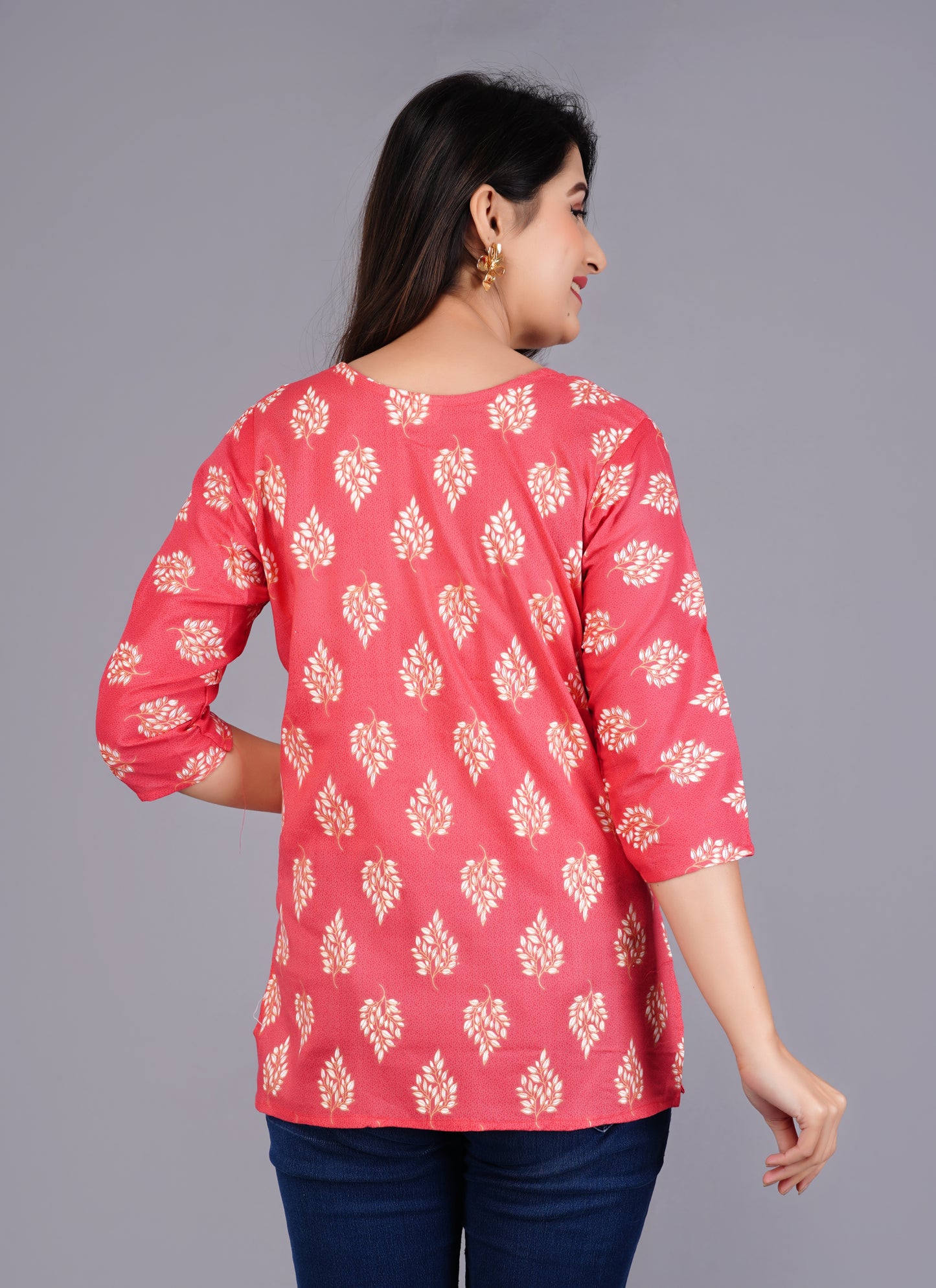 Rayon Procin Print Pink Short Kurti