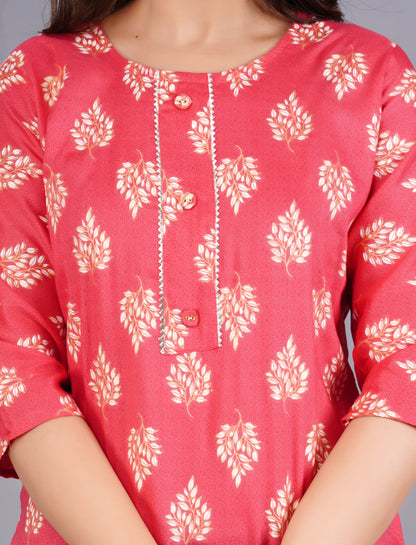 Rayon Procin Print Pink Short Kurti