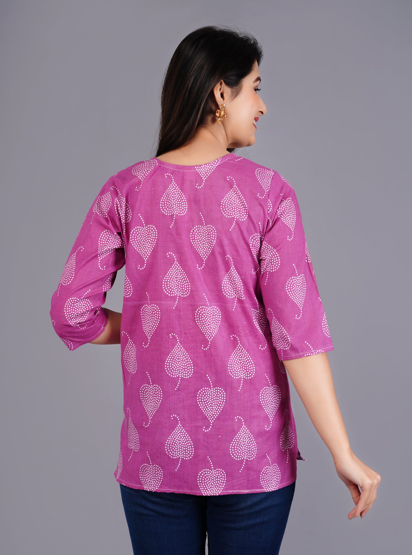Cotton Magenta Printed Short Kurti