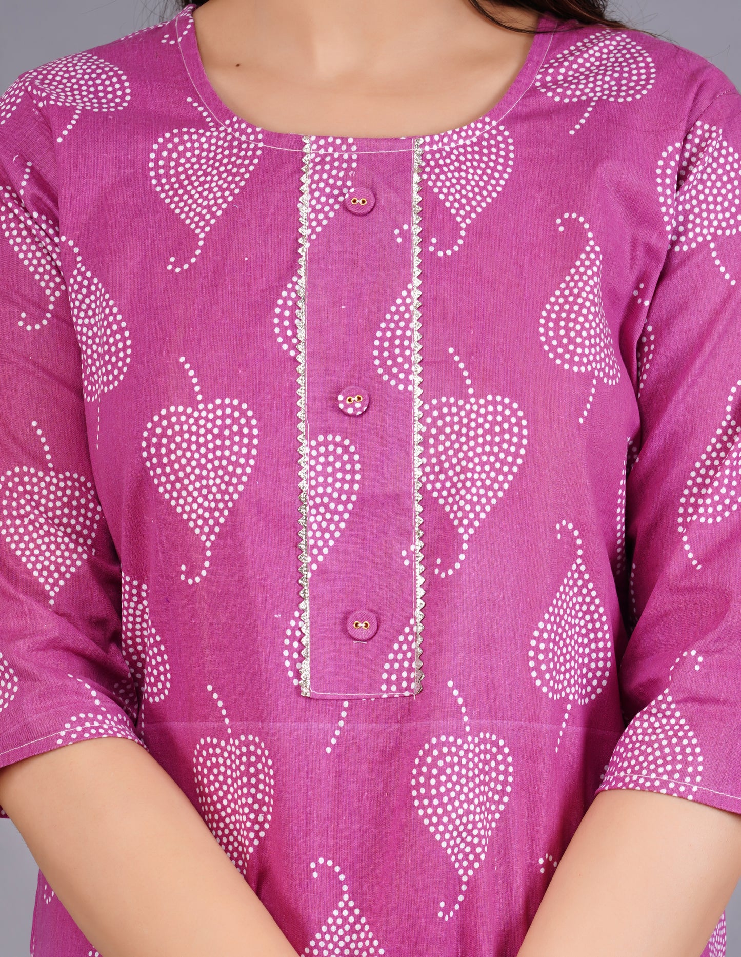 Cotton Magenta Printed Short Kurti