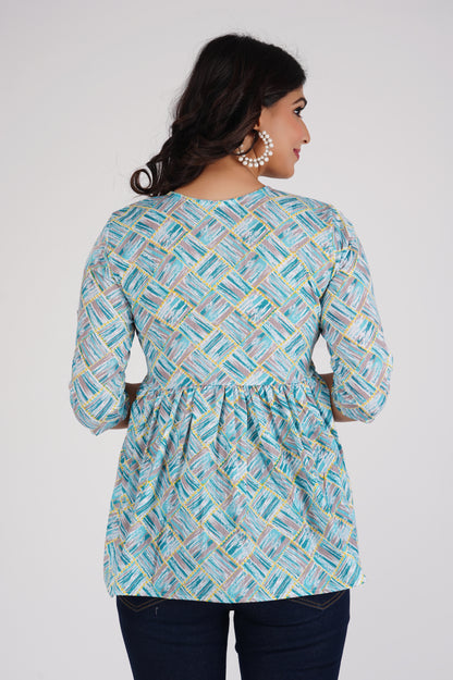 Cotton Sky Blue Peplum Top