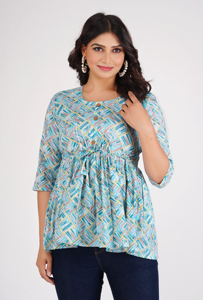 Cotton Sky Blue Peplum Top