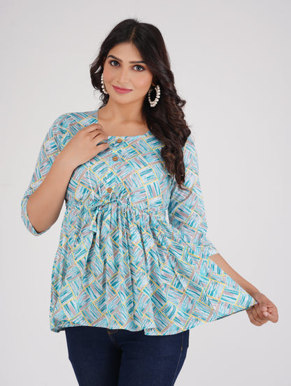 Cotton Sky Blue Peplum Top