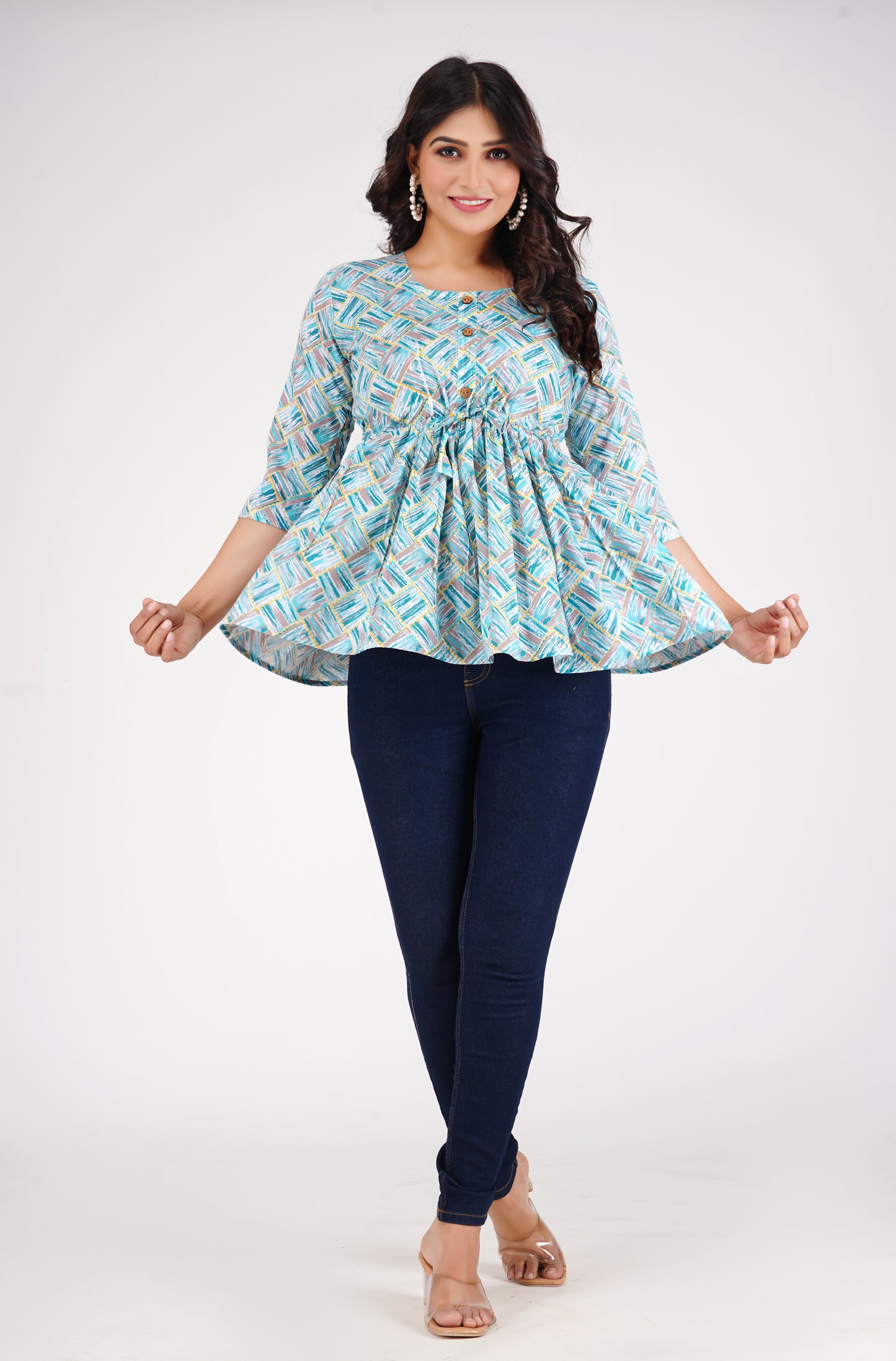 Cotton Sky Blue Peplum Top