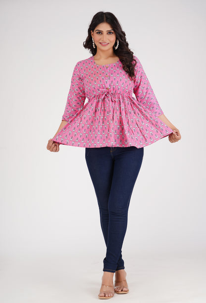 Cotton Pink Peplum Top