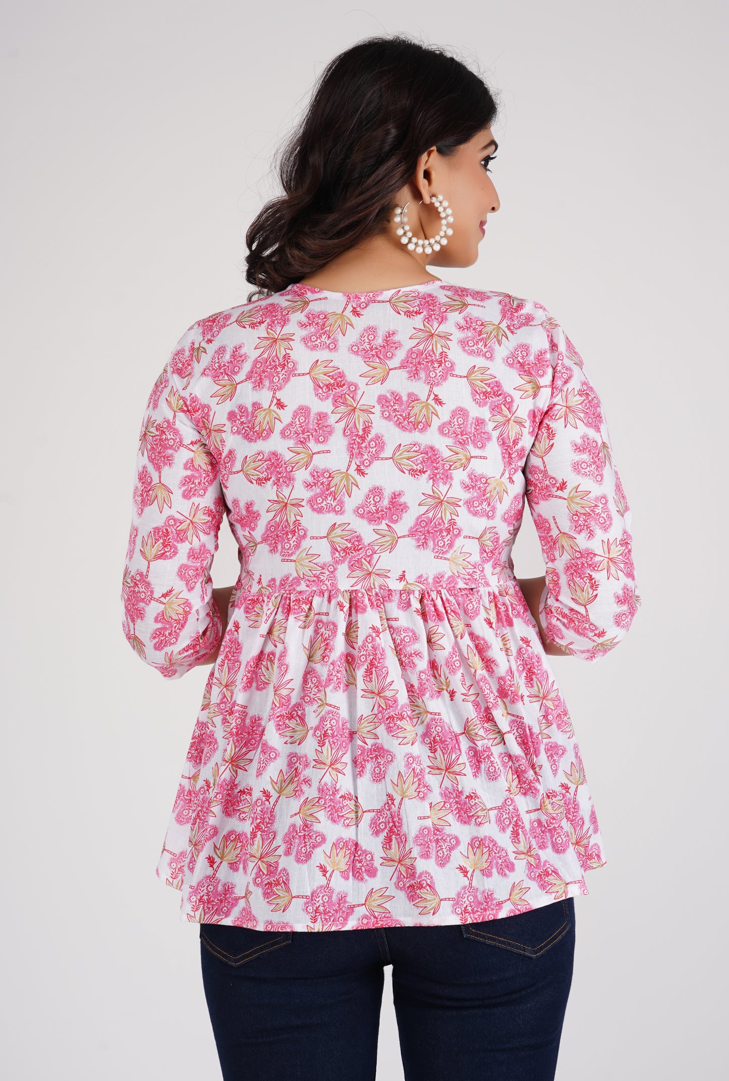 Cotton Pink & White Peplum Top