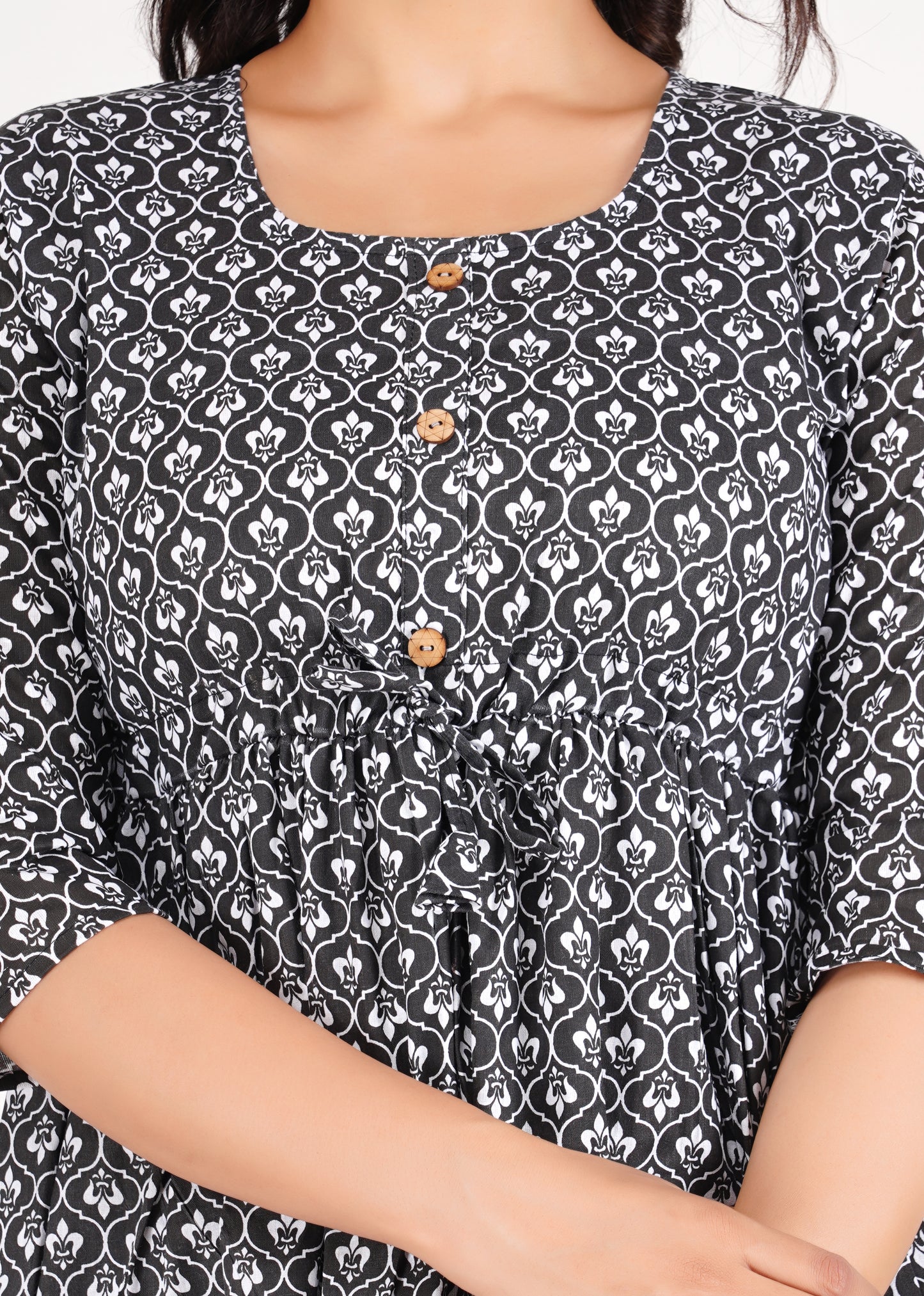 Cotton Black Printed Peplum Top