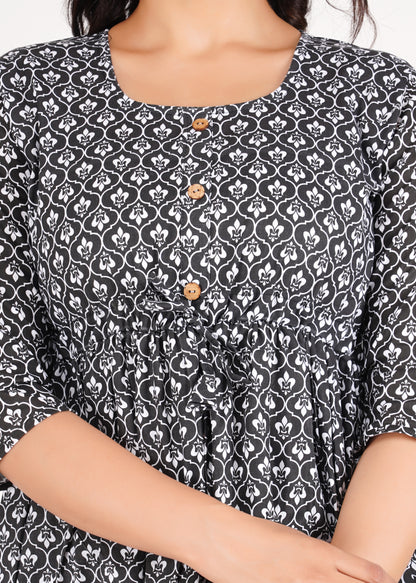 Cotton Black Printed Peplum Top