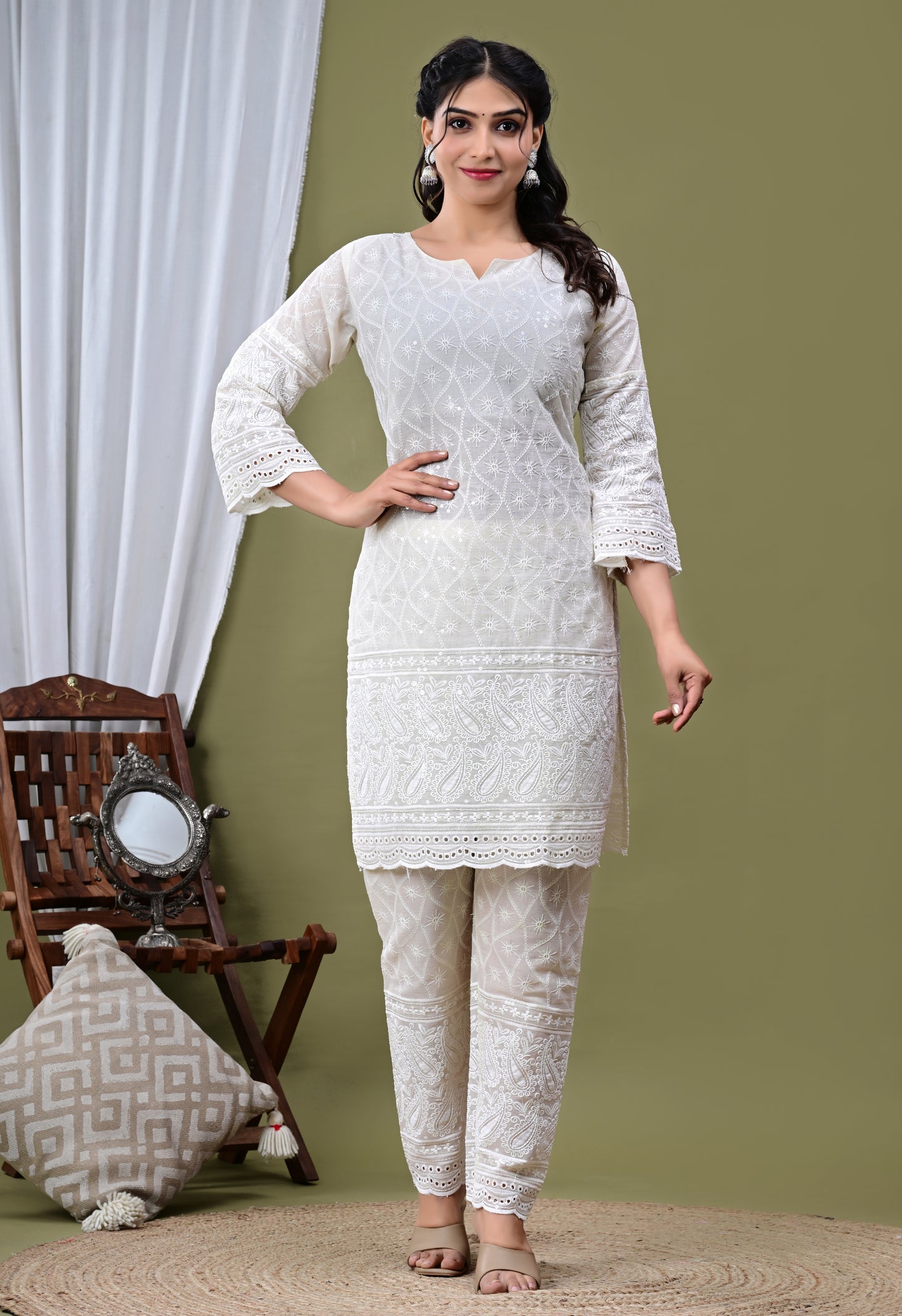Chikankari Off White Kurta Set