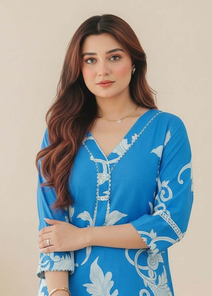 Cotton Digital print Coord Set with Lacework