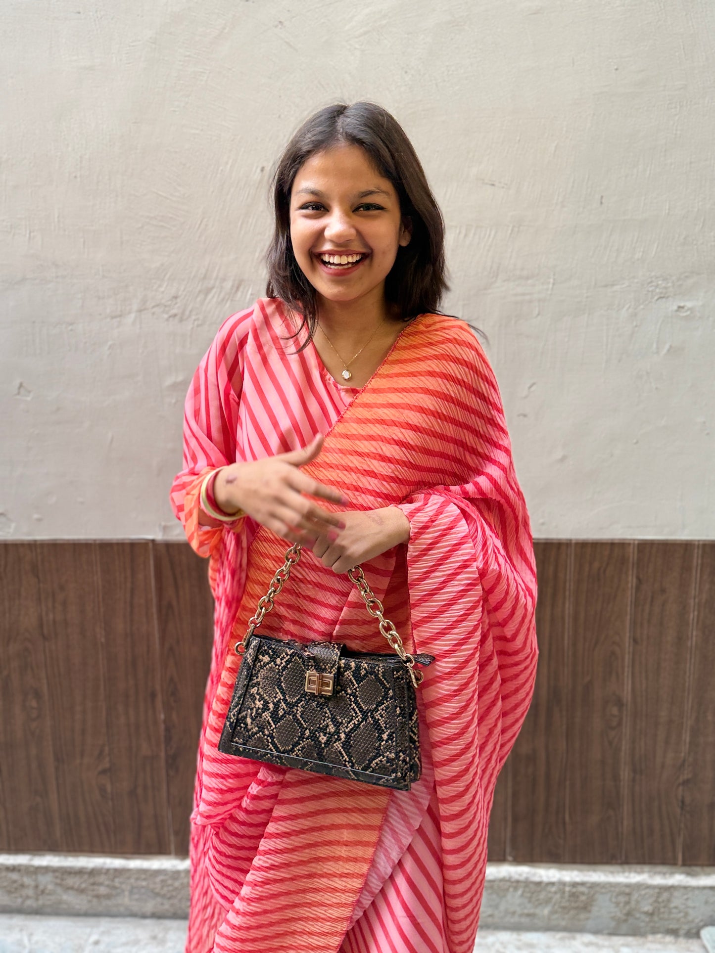 Georgette Pink Fusion Saree Gown in Lehriya