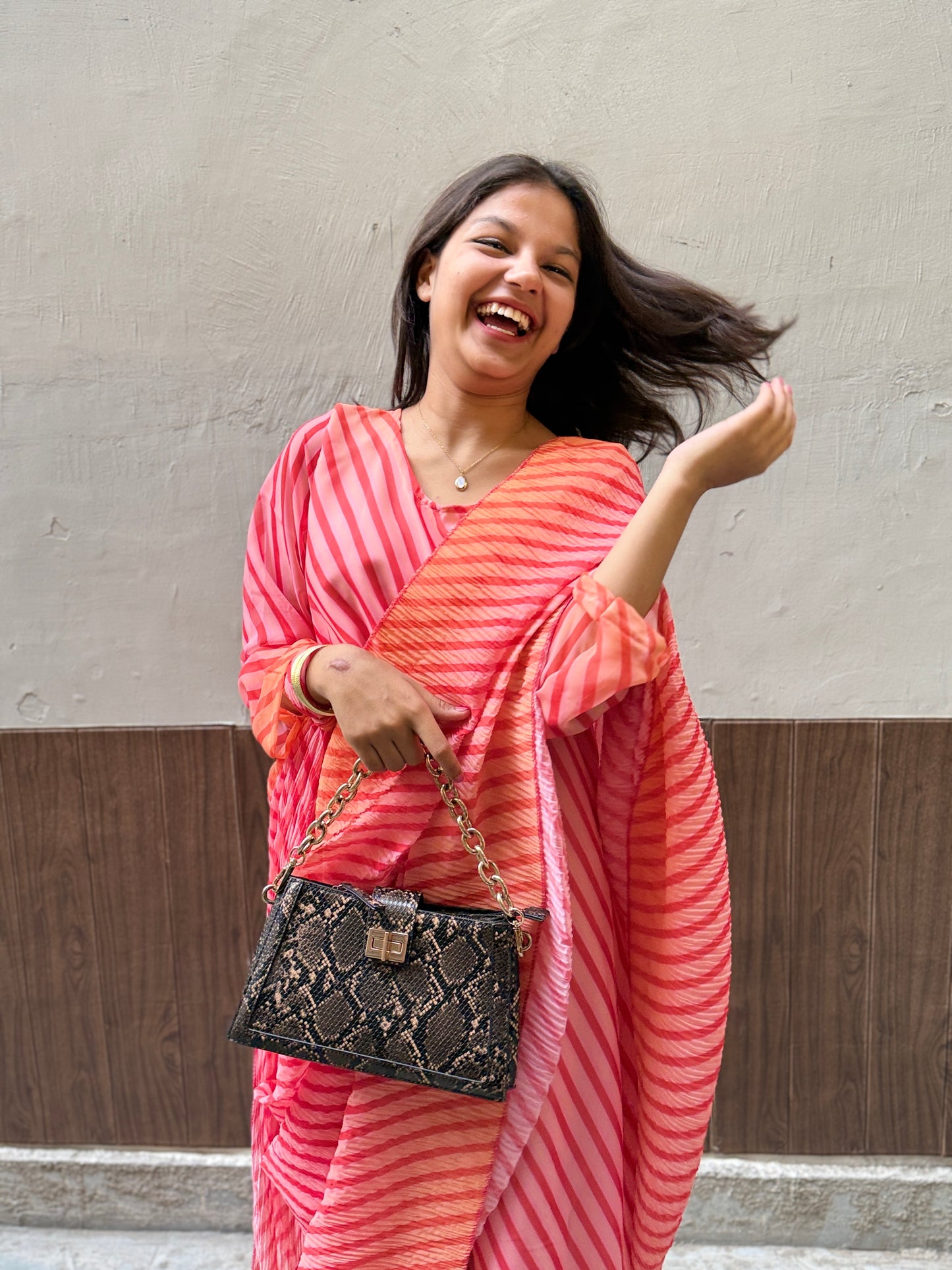 Georgette Pink Fusion Saree Gown in Lehriya