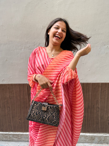 Georgette Pink Fusion Saree Gown in Lehriya