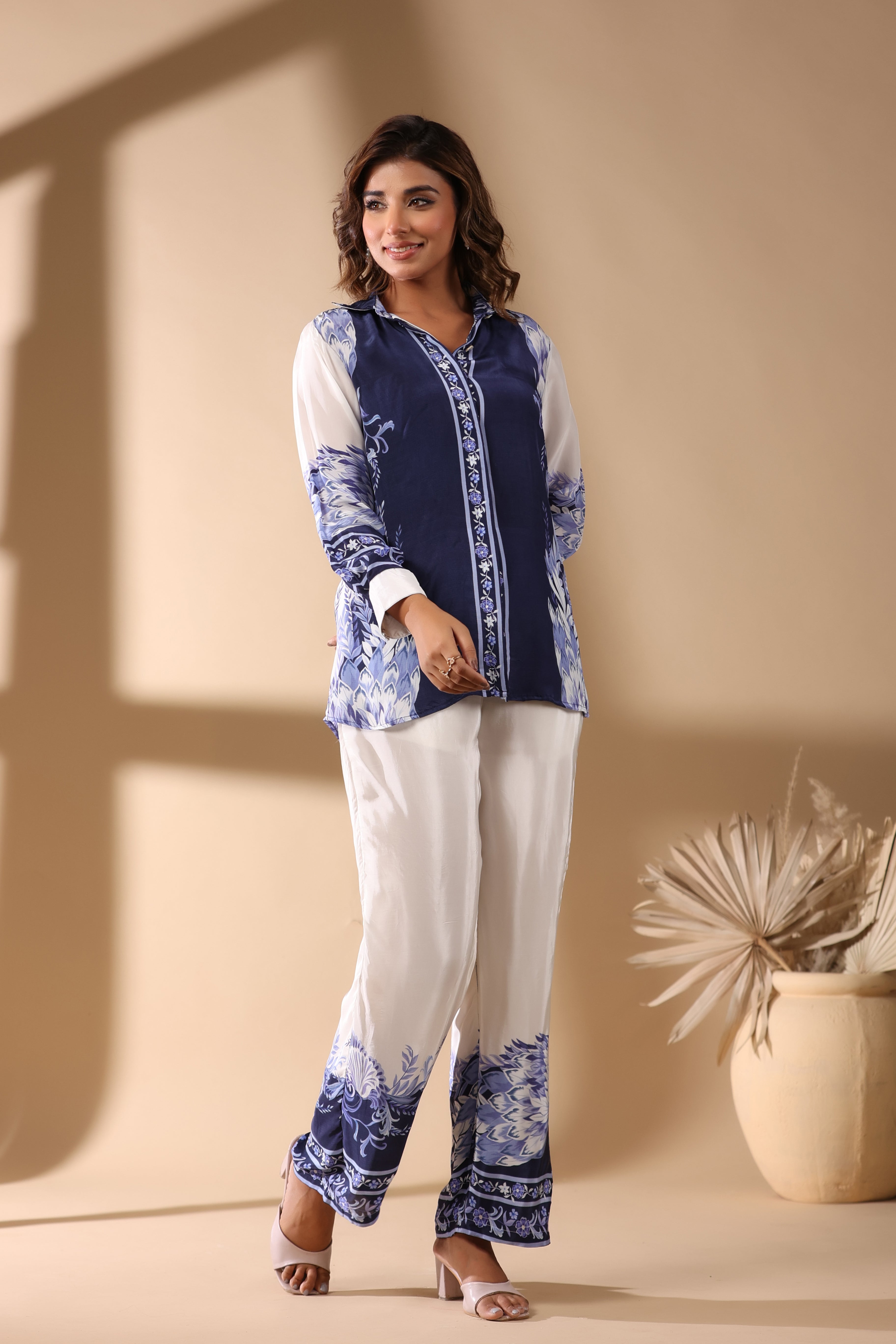 Natural Italian Crepe Placement Print Coord Set