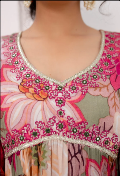 Muslin Floral Print Embroidered Sharara Set