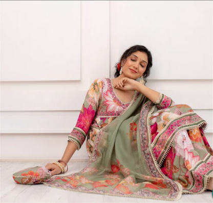 Muslin Floral Print Embroidered Sharara Set