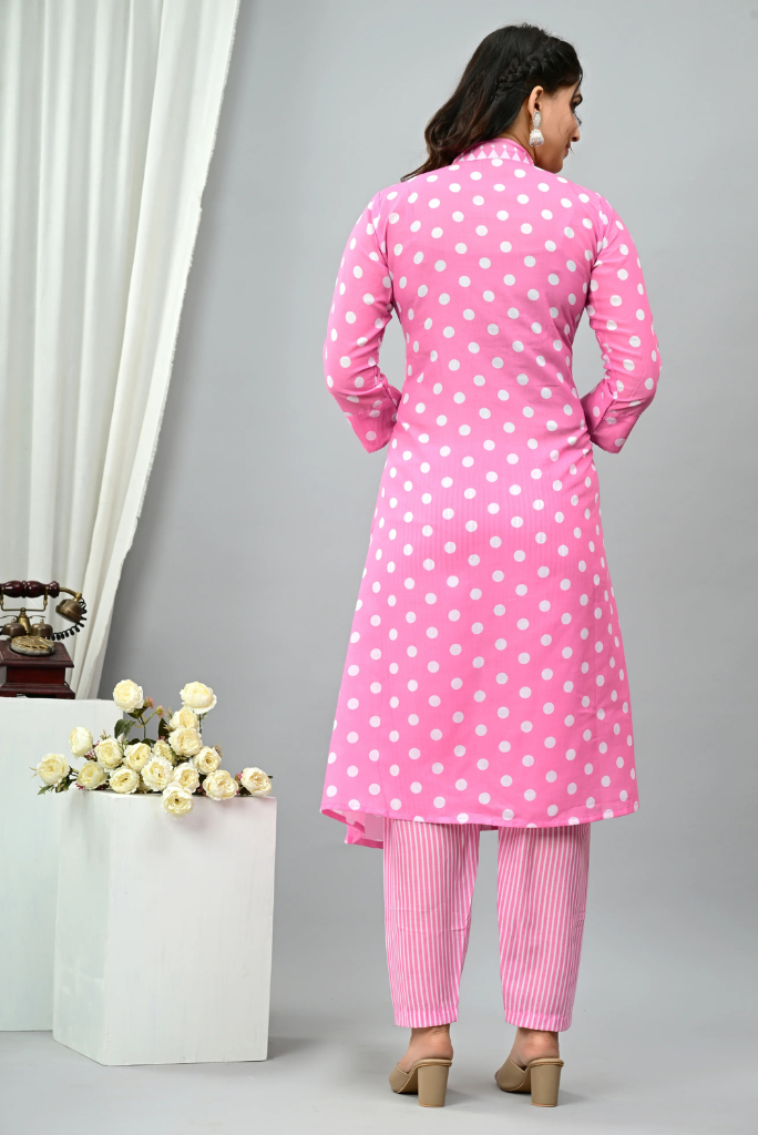 Polka Dot Print Mul Cotton Flared Salwar Suit