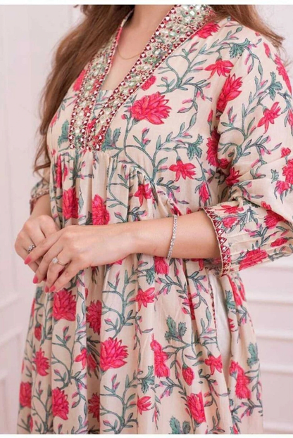 Floral Long Flared Kurta Set