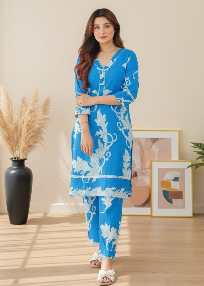 Cotton Digital print Coord Set with Lacework