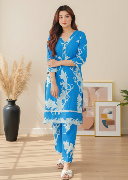 Cotton Digital print Coord Set with Lacework