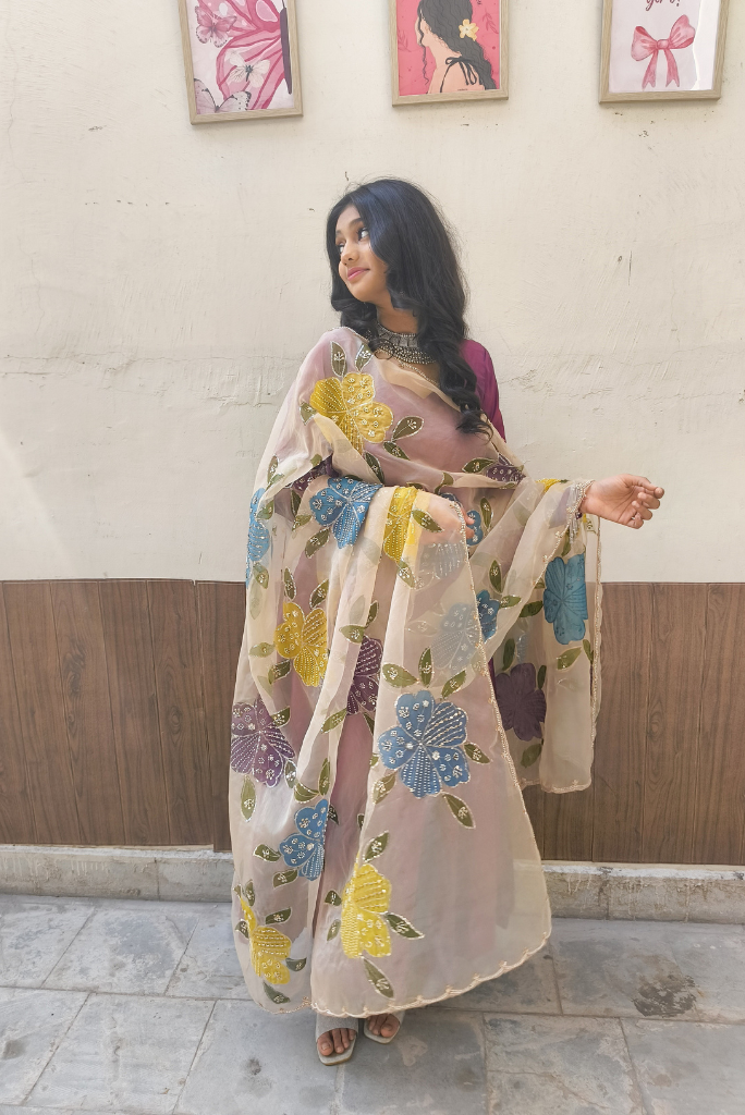 Moksha Silk Plum Anarkali Set with Handpainted Dupatta