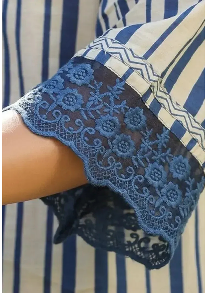 Cotton Floral Suit with Organza Embroidery Lacework