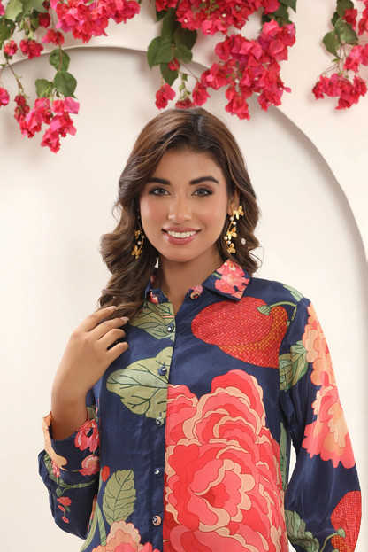 Natural Crepe Floral Coord Set