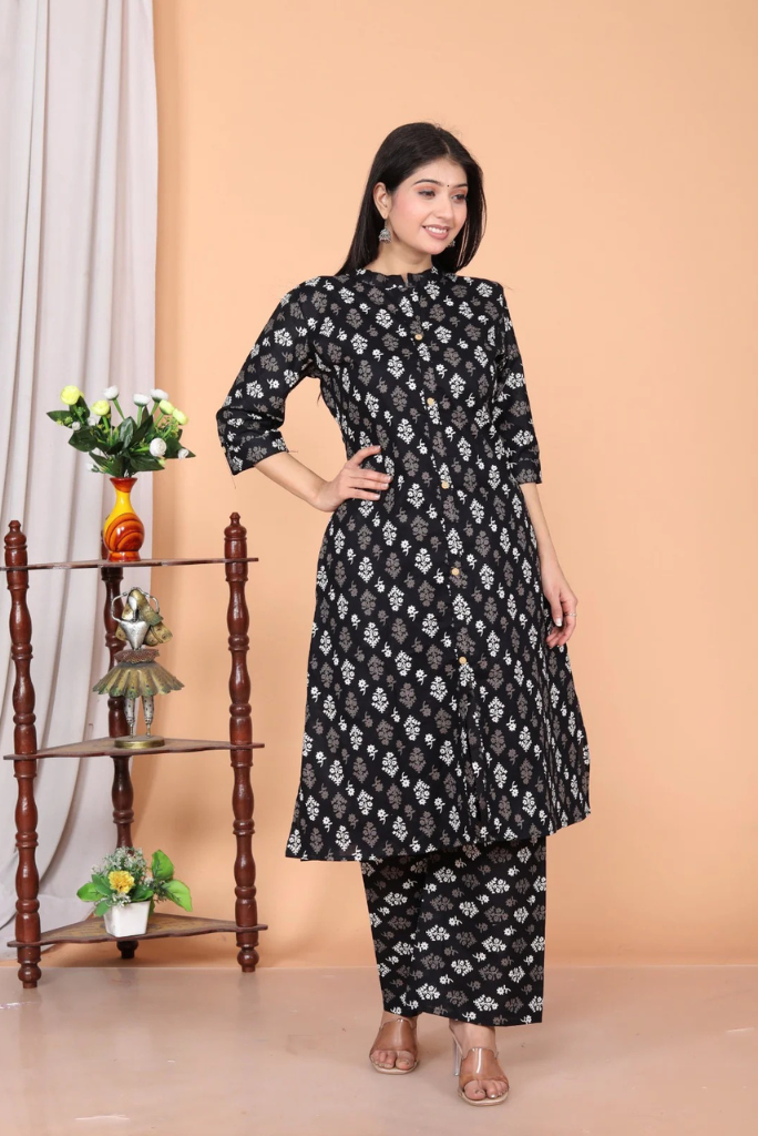 Cotton Printed Black Kurta Set