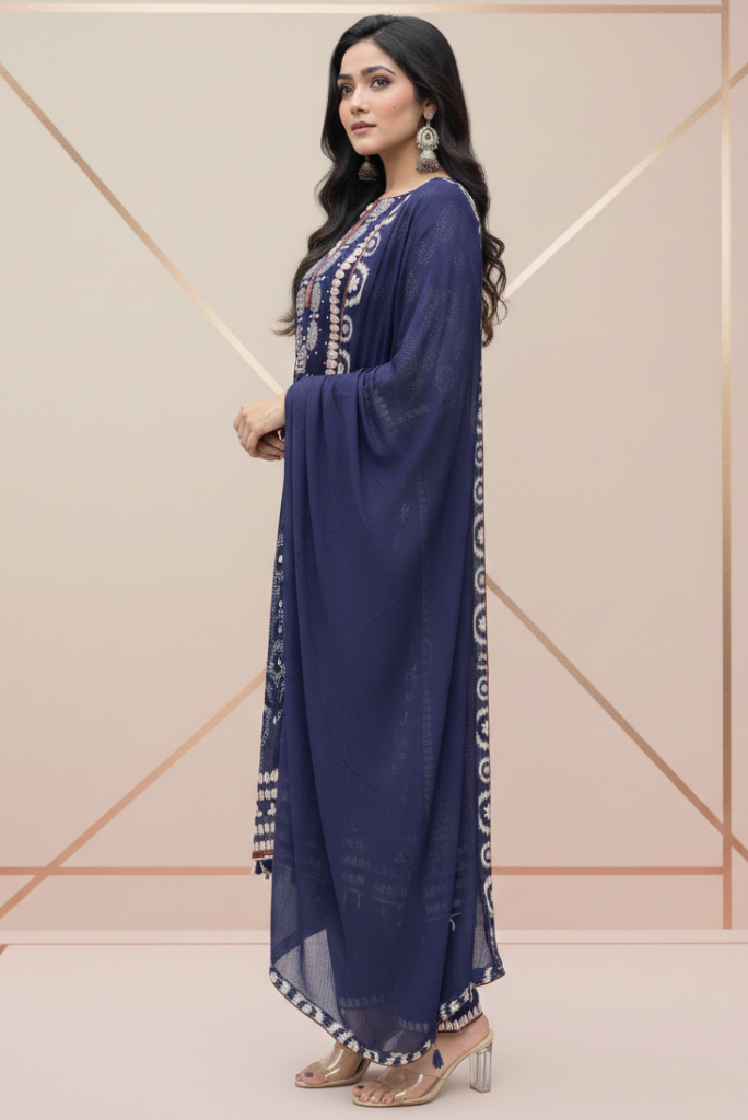 Viscose Crepe Printed Blue Salwar Suit