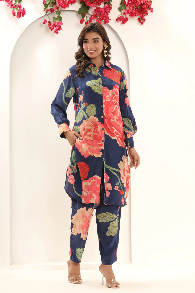 Natural Crepe Floral Coord Set