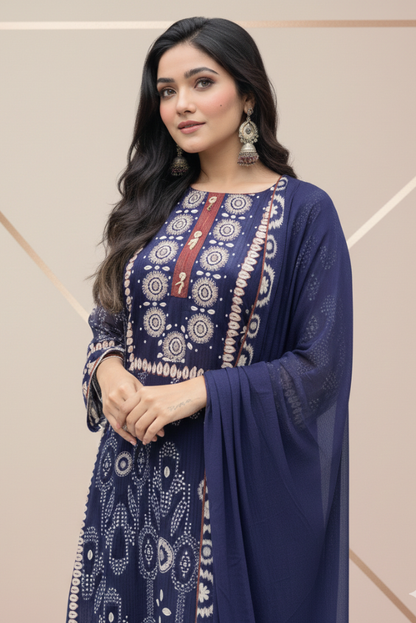 Viscose Crepe Printed Blue Salwar Suit