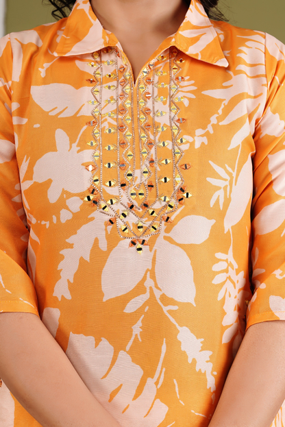 Mirror Work Crepe Yellow Coord Set