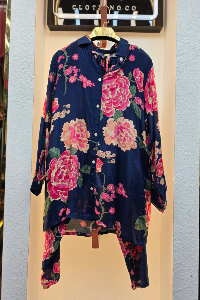 Pure Natural Crepe Floral Navy Blue Coord Set