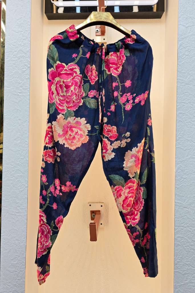 Pure Natural Crepe Floral Navy Blue Coord Set