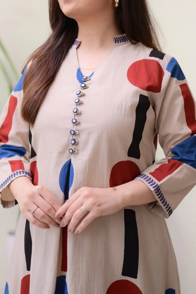 Geometric Print Officewear Flared Kurta Set