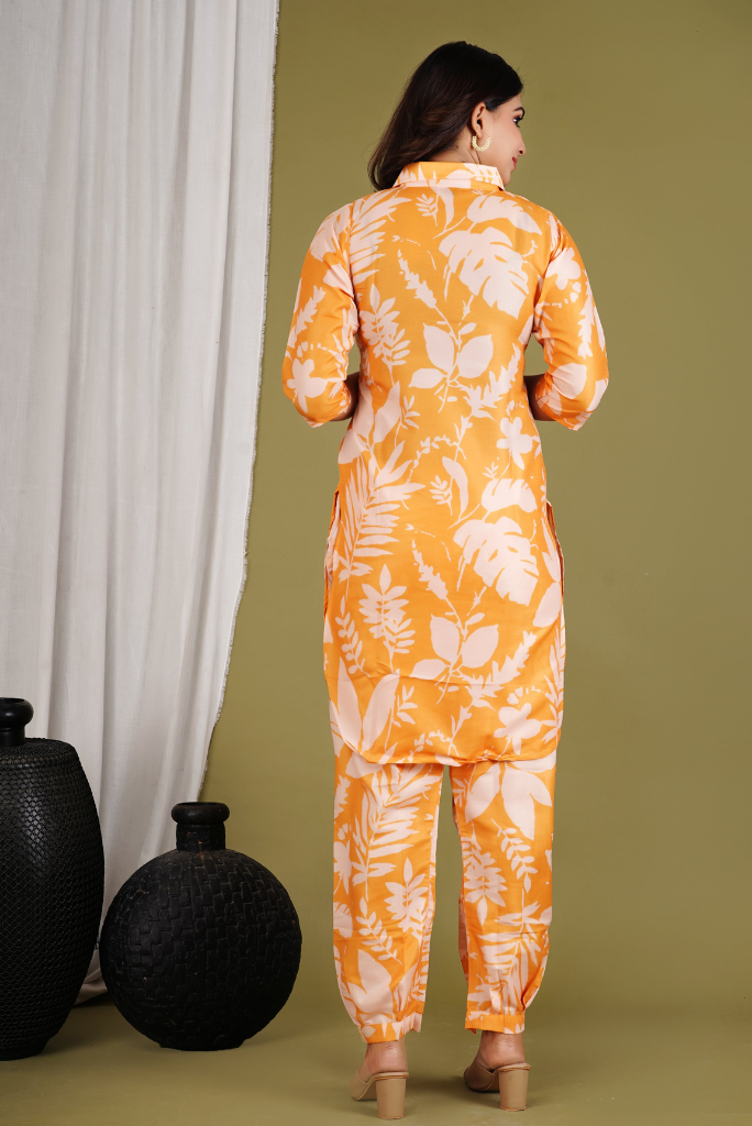 Mirror Work Crepe Yellow Coord Set