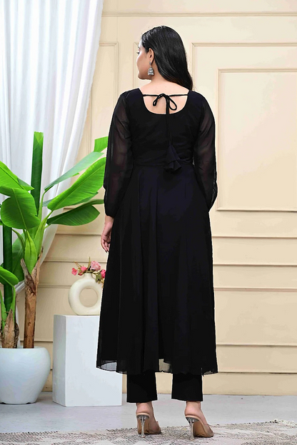 Black Georgette Anarkali Set with Embroidered Shawl