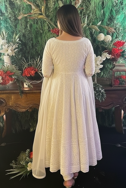 Sequence Embossed Chikankari Beige Anarkali Set