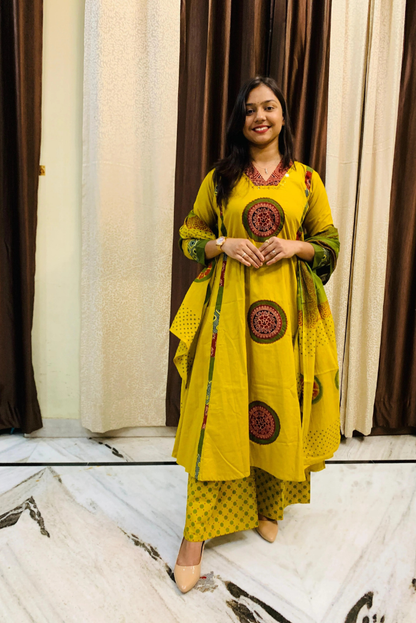 Mandala Art Patchwork 3 Piece Dress with Palazzo