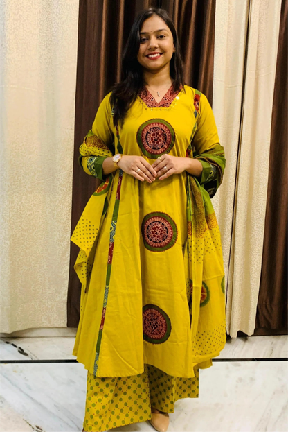 Mandala Art Patchwork 3 Piece Dress with Palazzo