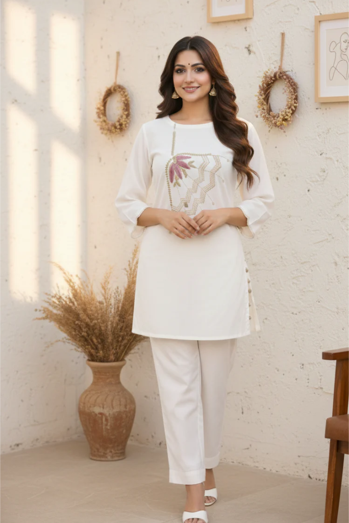 Cotton Flex Embroidered Officewear Coord Set
