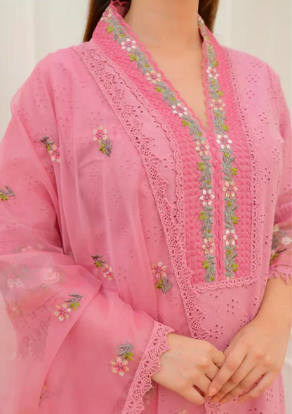 Cotton Schiffli Pink Embroidered Salwar Set