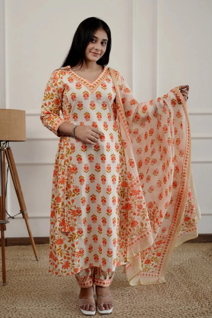Cotton Printed Afghani Salwar Flared Suit