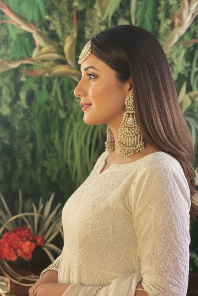 Sequence Embossed Chikankari Beige Anarkali Set