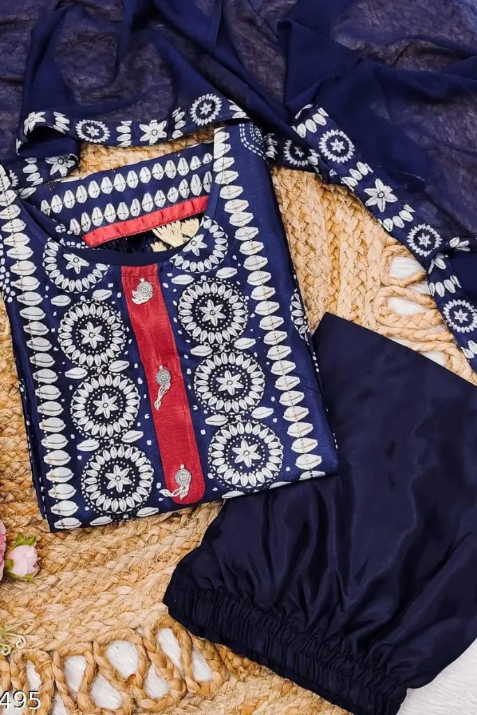 Viscose Crepe Printed Blue Salwar Suit