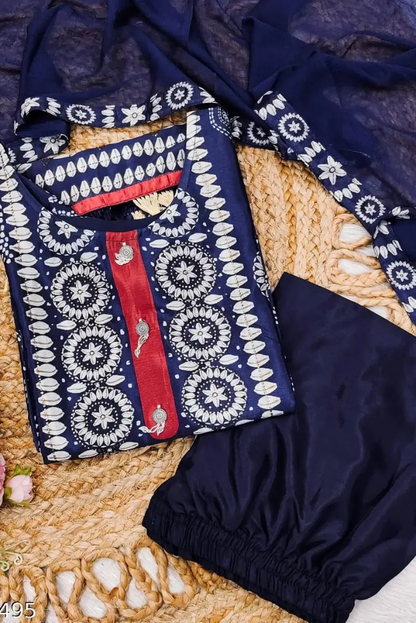 Viscose Crepe Printed Blue Salwar Suit