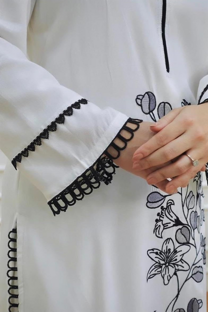 Pakistani Style White Kurta Set with Embroidery and Lacework