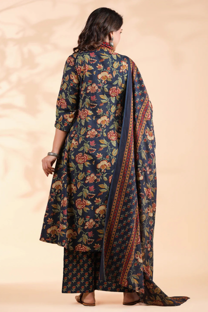 Starry Blue Floral Cotton 3 Piece Set