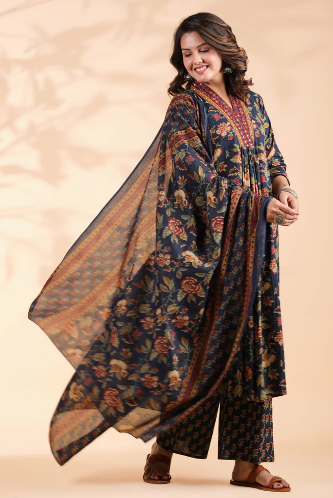 Starry Blue Floral Cotton 3 Piece Set