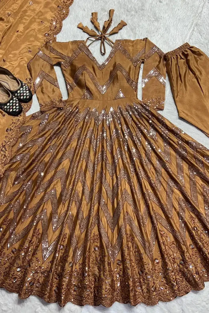 Chinnon Silk Festive Anarkali Set with Sequence Work